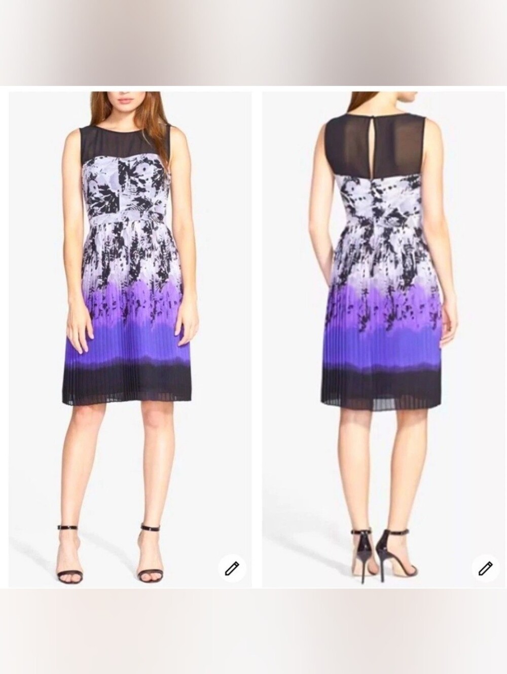 Adrianna Papell Gray Black Purple Ombre Pleated Dress